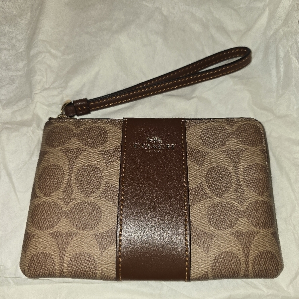 Coach Signature Canvas Wristlet in Brown